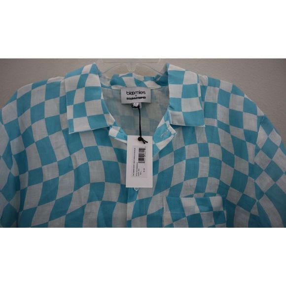 Bloomie's x Solid & Striped Men Sz L Cyan Blue Wavy Check Shirt/Shorts Set $220 - Picture 4 of 16